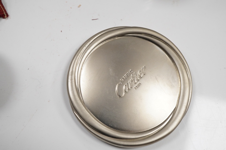 A quantity of assorted collectables, including a boxed Cartier handbag mirror, WWI medals, a plated belt, a Scottish silver and hardstone brooch, a silver hinged bangle, assorted costume jewellery, 925 bracelets, silver